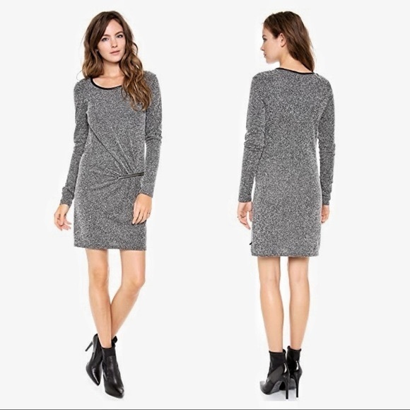 Maison Scotch Burgundy Tweed Knit Zip Sweater Dress - Picture 1 of 11